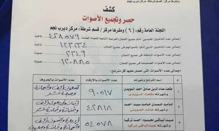 الحصر العددي لأصوات الناخبين بالدائرة السادسة بالشرقية